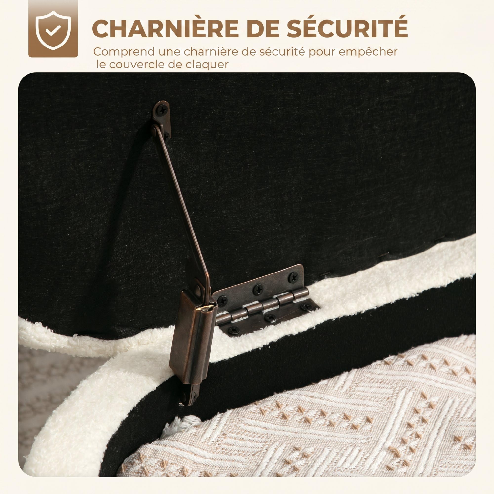 HOMCOM Banc de Rangement en Tissu Bouclette 114,5 x 40 x 48 cm Crème