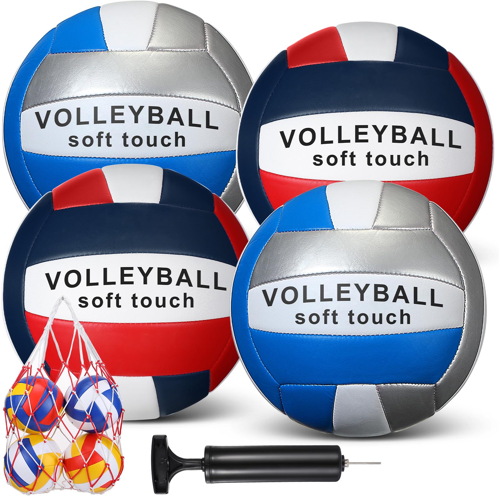Libima 4 pelotas de voleibol tamaño 5 oficial con bomba y bolsa de red, pelotas de voleibol suaves e impermeables para niños, adolescentes, adultos, principiantes, entrenamiento, interior, exterior,