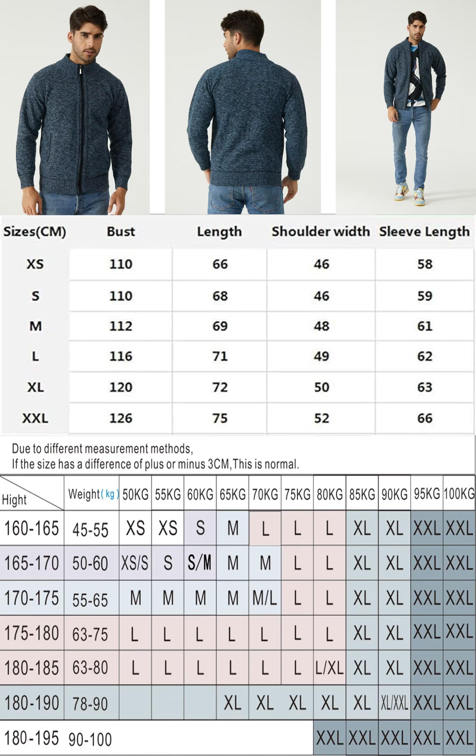 Suéter de Punto Grueso para Hombre, de Cuello Alto, Informal, de Punto, Color Liso, con Bolsillo, Cremallera Frontal Completa, Estilo clásico, Forro Polar, térmica, cálida, para Hombre