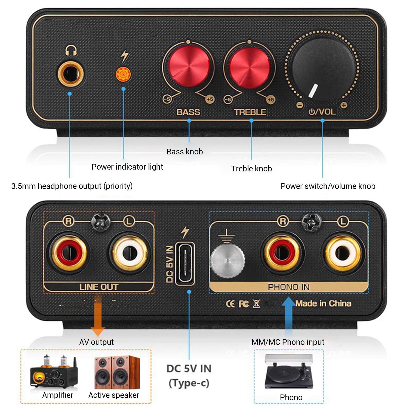 Goshyda Preamplificatore Fono con Controllo dei Bassi Acuti, Uscita AV e