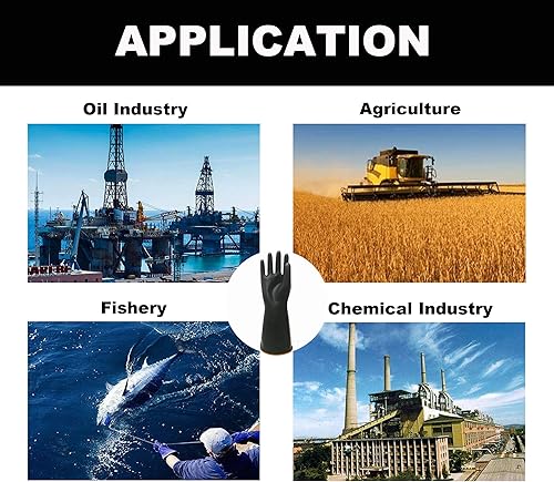 Miniatura 7 de Guantes de látex resistentes, 14, 18, 22 pulgadas, guantes de goma industriales impermeables para trabajo, color negro, talla XL