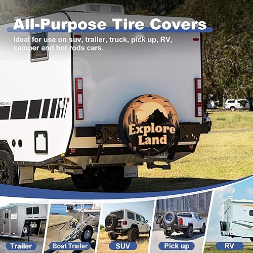 Miniatura 9 de Explore Land Cubierta de neumático de repuesto resistente, ajuste universal, remolque, RV, SUV, camión (se adapta a diámetros de neumáticos de 22 a