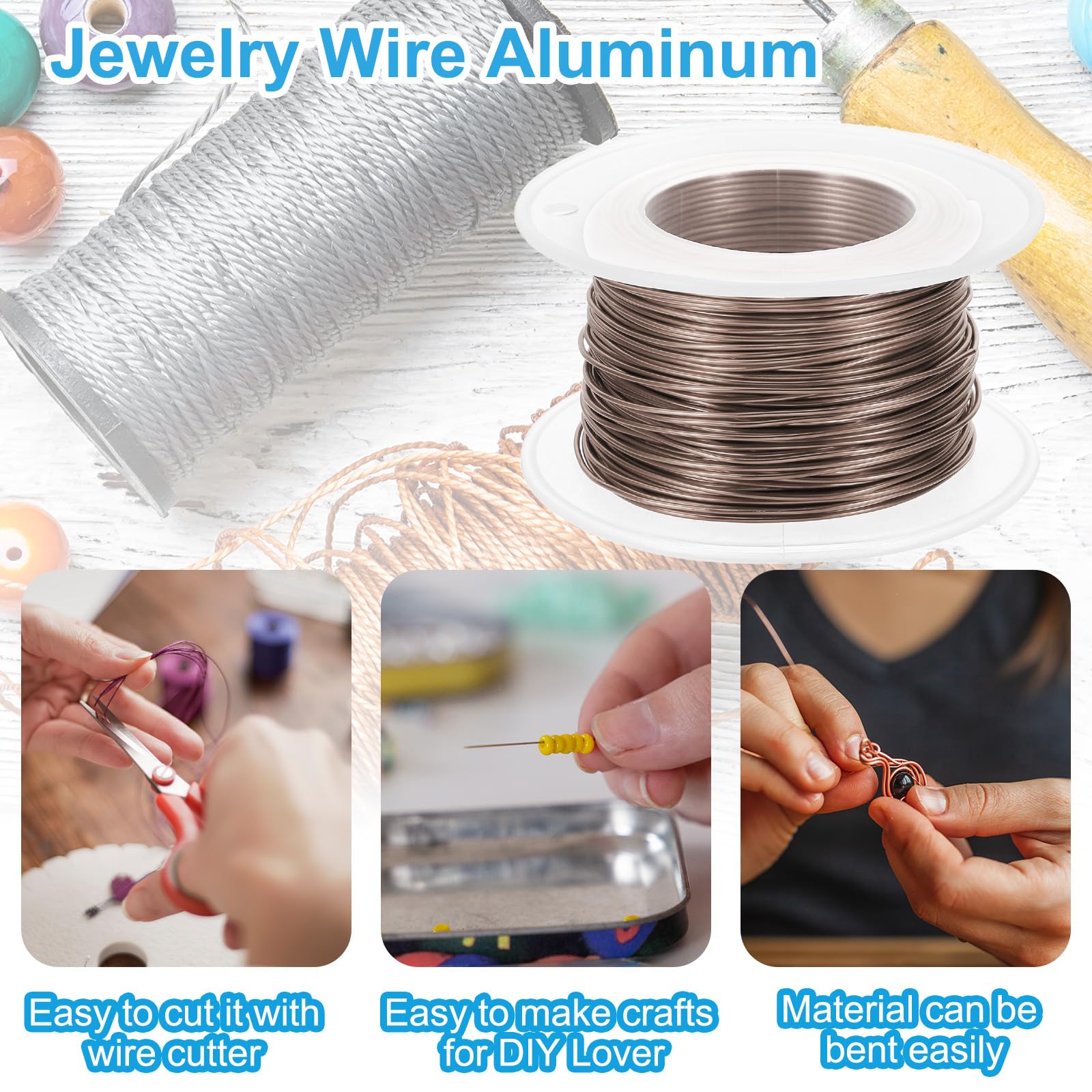 PATIKIL 20 Gauge 0.8mm Aluminum Craft Wire, 98.4Ft Metal Wire Armature Bendable Wire for Jewelry Making Metal Wrap DIY Brown - Image 3