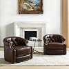 HULALA HOME Wide Genuine Leather Swivel Chair Set of 2, Top Layer Leather Swivel Chair with Tufted Back& Rolled Arm, Chocolate