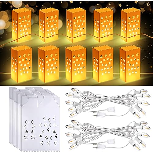 Geetery 20 Pcs Electric Reusable LED Luminary Bags with 2 String Lights Outdoor Luminary Bags Plug in and Pathway Lighting for Christmas Halloween Thanksgiving (Pentagram Style)