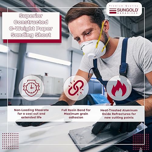 Miniatura 4 de Sungold Abrasives 11117 Hojas de grano 400 de 9 x 11 pulgadas, óxido de aluminio estearado, paquete de 25