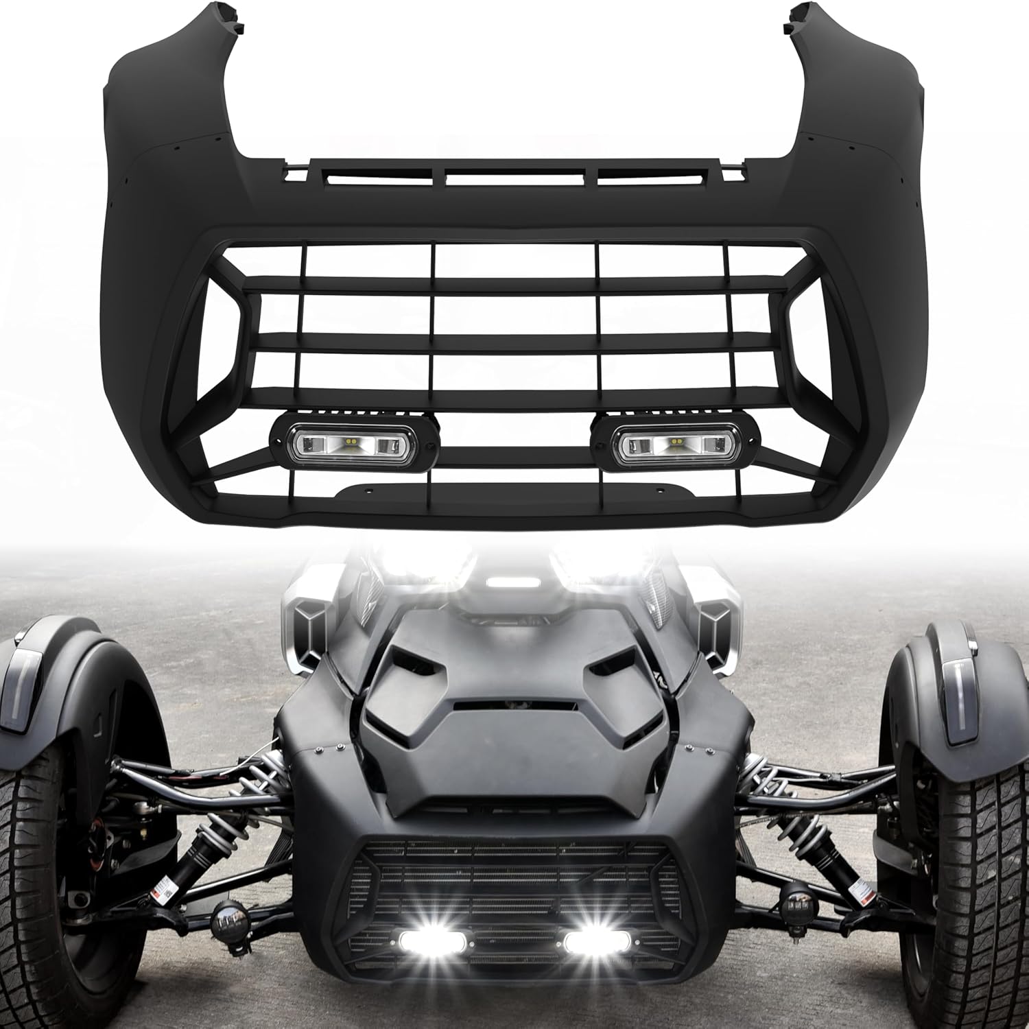 SAUTVS Black Front Fascia with LED Spotlights Auxiliary Lights Kit for Can-Am Ryker 600 900 Sport & Rally Edition All Models Accessories, Replace #705010722