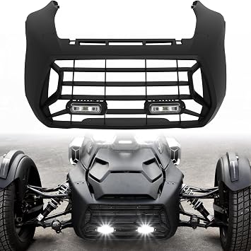 SAUTVS Front Fascia w/Light for Can-Am Ryker 600 900 Sport Rally | Black Front Fascia with LED Spotlights Auxiliary Lights, PP Material, Precise Fitment, Plug & Play, Easy Install, #705010722