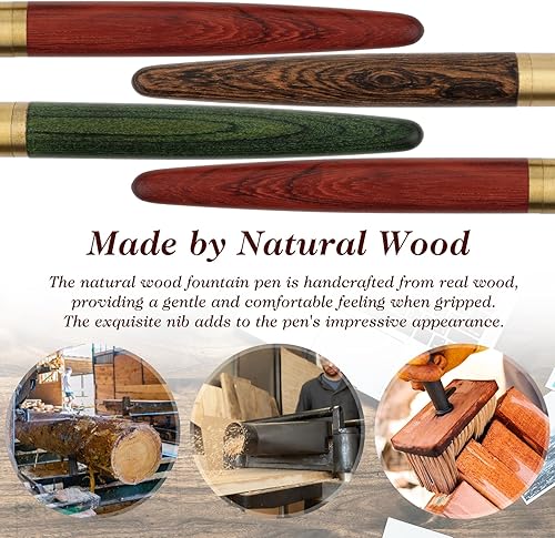 Miniatura 4 de Cobee Juego de plumas estilográficas de madera hechas a mano, pluma estilográfica de madera de lujo vintage de 0.020 in de punta fina con 12