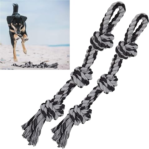 Relaxdays Corde per Cani, Set 2 Giocattoli Resistenti & Robusto, Giochi da Mordere & Tirare, Treccia L 70 cm,Nero/Grigio