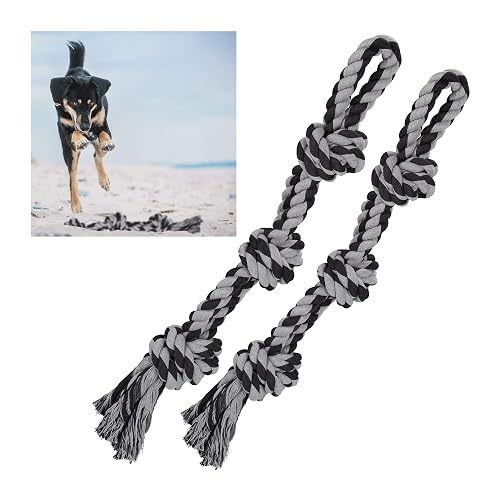 Relaxdays Set 2 Juguetes Mordedores Cuerda Perros Grandes, con Nudos, Morder, Tironear, Mordisquear, 70 cm