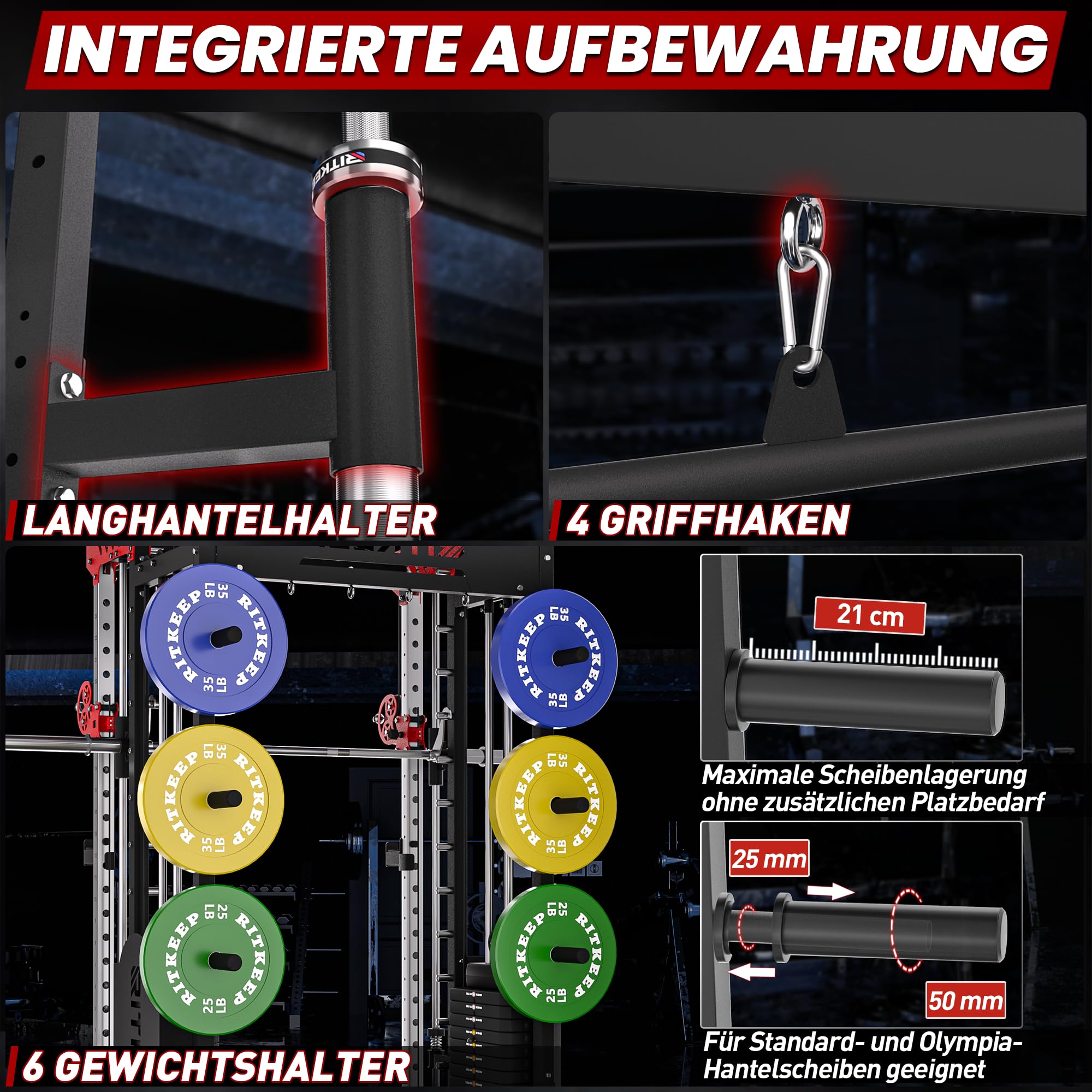 Heimtrainer Smith-Maschine mit 150 kg Gewichtsblöcken, 6-in-1 Power Rack mit Kabelzug, Klimmzug- & Dip-Station, Fitnessgerät für das Home-Gym – RitKeep PMAX-5600
