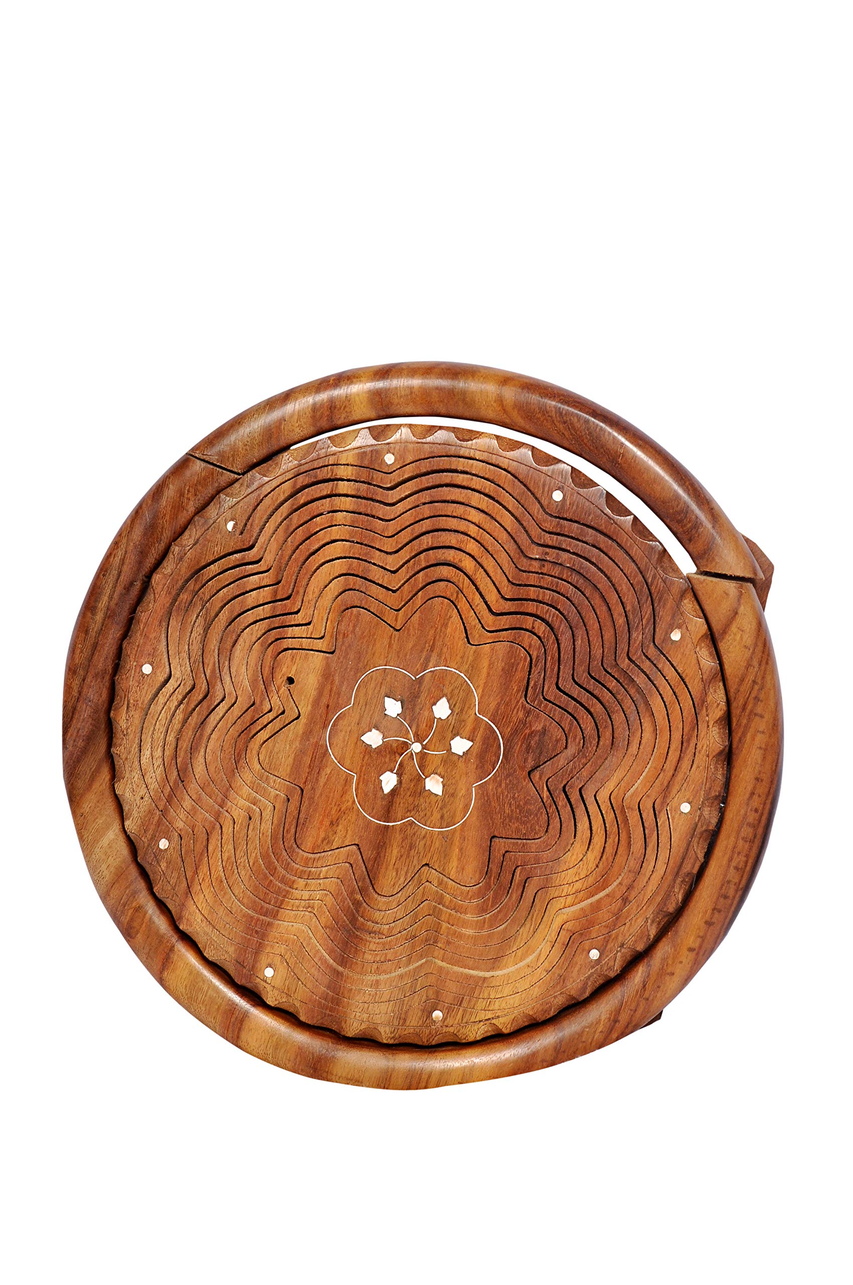 All About Wood Fruits & Vegetables Foldable Wooden Basket with Stand and Handle for Kitchen, Dining Table, Shelf Basket (Sheesham Wood, Brown, 12 Inches)