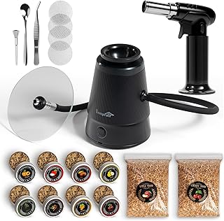 Wood Chips with Smoker Kit Upgraded Patented Smoking Gun – 0 Oil Smoke Contact, Effectively Prevents Tar Clogging, Dense Smoke Infuser for Cocktails, Meat & Cheese, Type-C/Battery