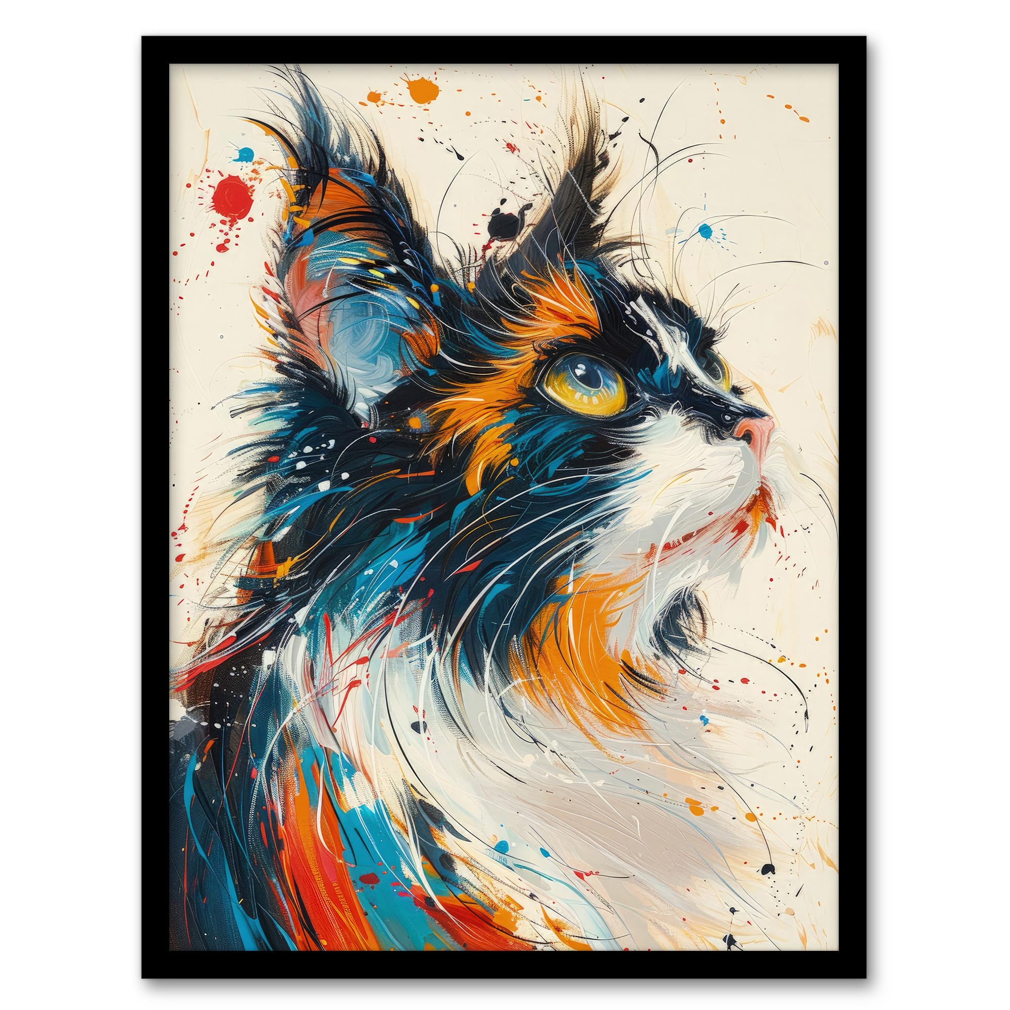 Artery8 Paint Splat Maine Coon Cat Lover Pet Portrait For Living Room Artwork Framed Wall Art Print 18X24 Inch