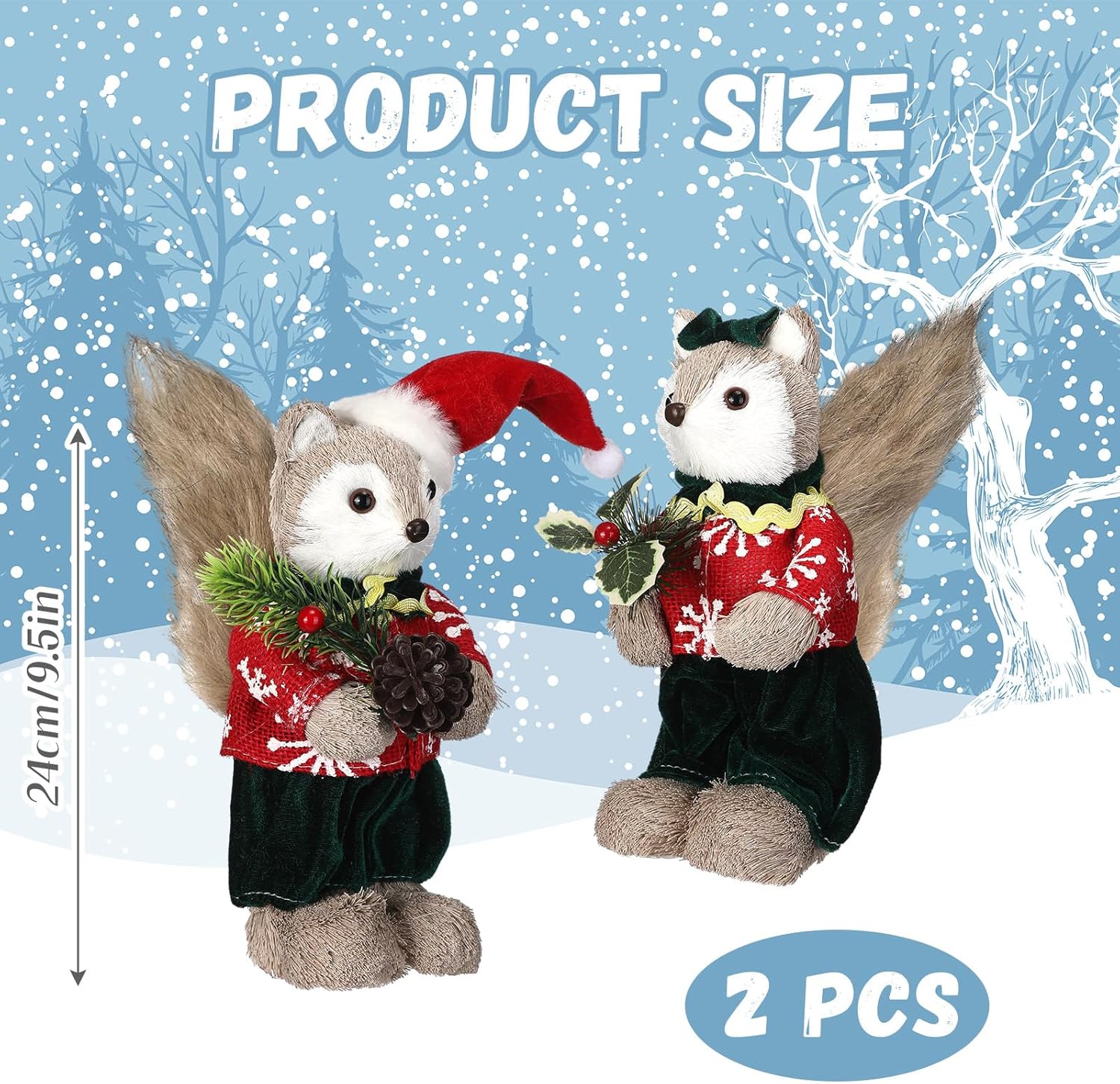 Chalyna 9.5 Inch Christmas Sisal Fox Tabletop Decorations, Fox Figurine for Home Decor Woodland Animals Rustic Xmas Ornament with Holiday Accents for Table Office Indoor Forest Mantle Decor Xmas Gifts