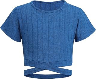 Niñas Camisetas Cintura Expuesta Manga Corta Niños Verano Color Sólido Elegante Moda T- Shirt Casual Cuello Redondo Shirt para Niña 8-15 Años