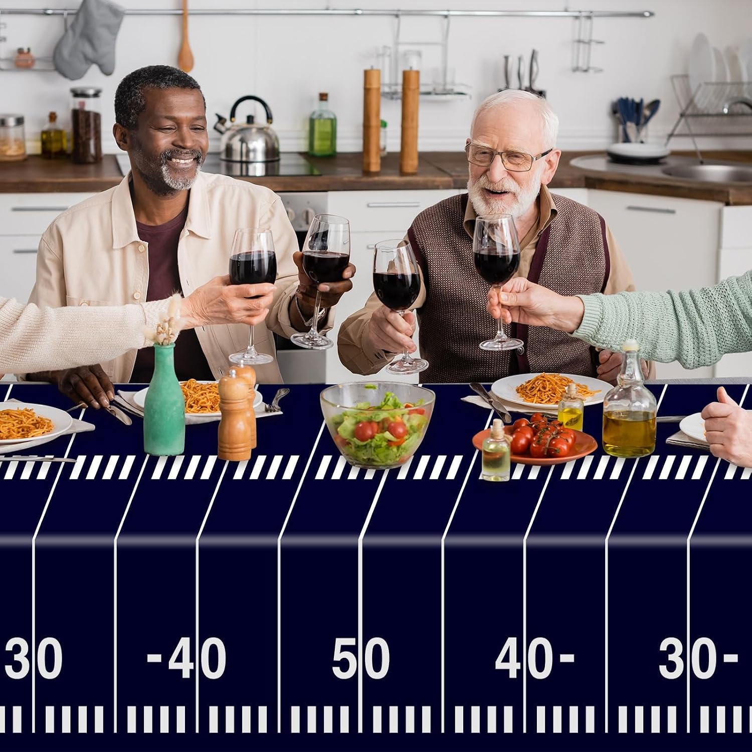 Cowboys Football Party Tablecloth Birthday Decorations Supplies Navy Blue Rugby Table Cover Football Disposable Plastic Tablecloth Decors Favors for Sports Game Competition Celebration?54'' x 108”