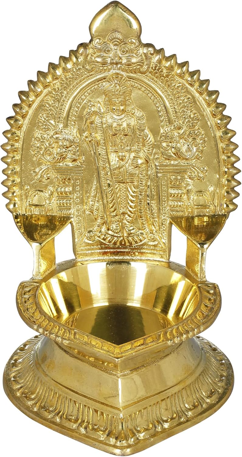 5" Large Murugan Lamp from South India in Brass | Handmade | Made in India - Brass Statue from South