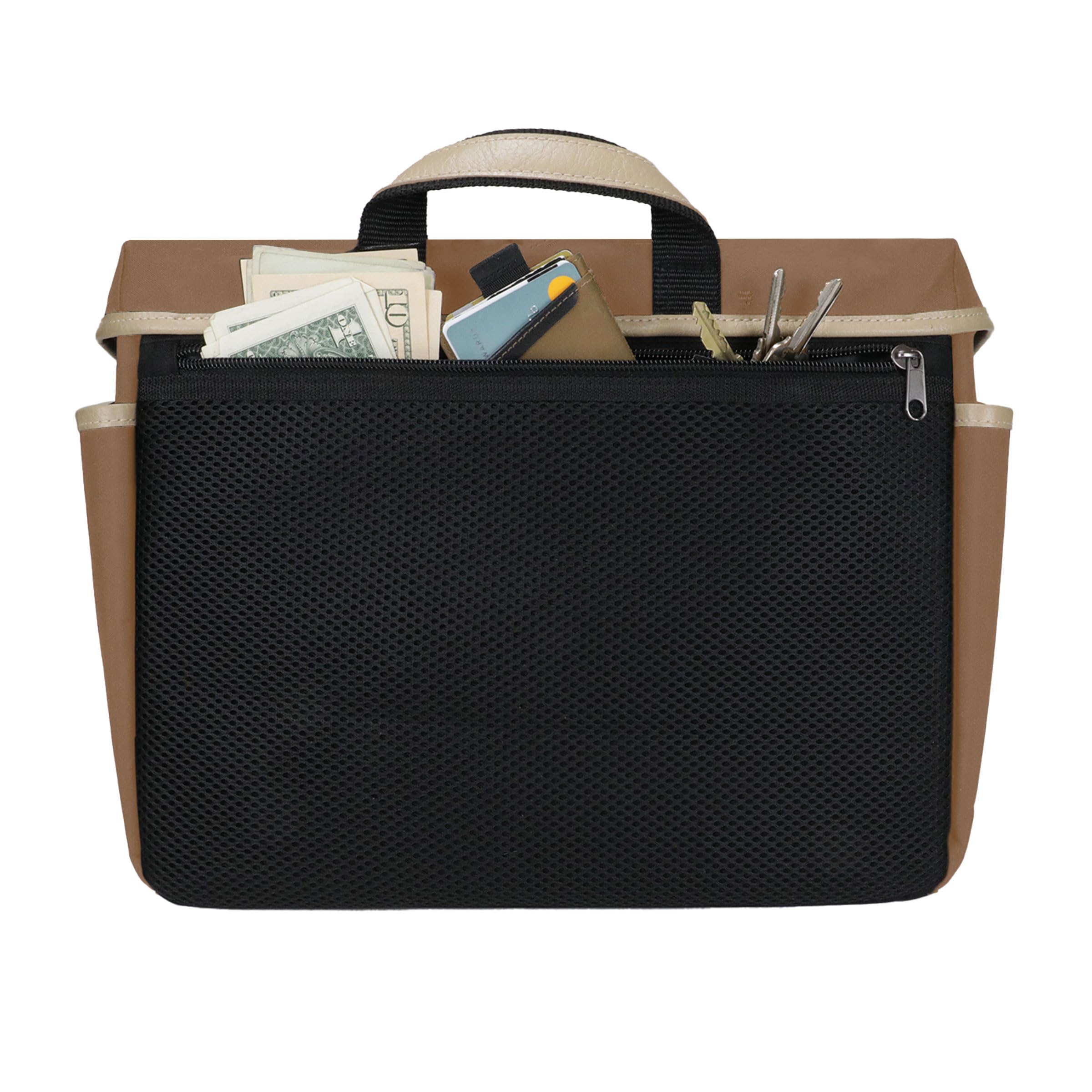 ENHANCE Sac DND Édition Designer - Sac Messager Élégant pour Joueur de RPG Donjons et Dragons, Compatible avec Manuel, Classeurs, dés et Accessoires, avec Housse et Poches pour Tablette (Tanné)