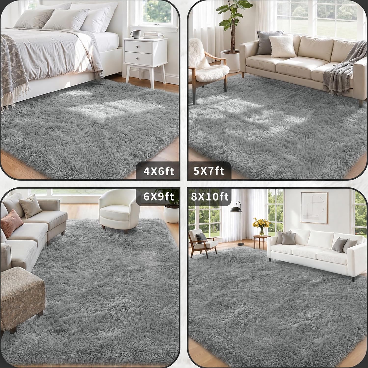 4x6 Area Rugs for Living Room Bedroom,Ultra Soft Fluffy Shag Rug Light Grey image 5