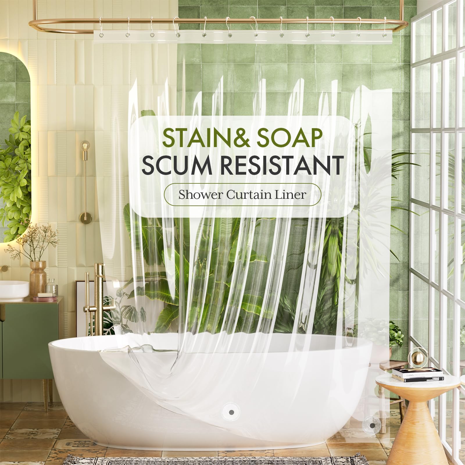 Bathway Shower Curtain Liner, Clear Shower Curtain Liner 72x108 PEVA Waterproof Shower Curtain Liner Plastic with 3 Magnets and 12 Rustproof Metal Grommets, Extra Long Shower Liner for Bathroom