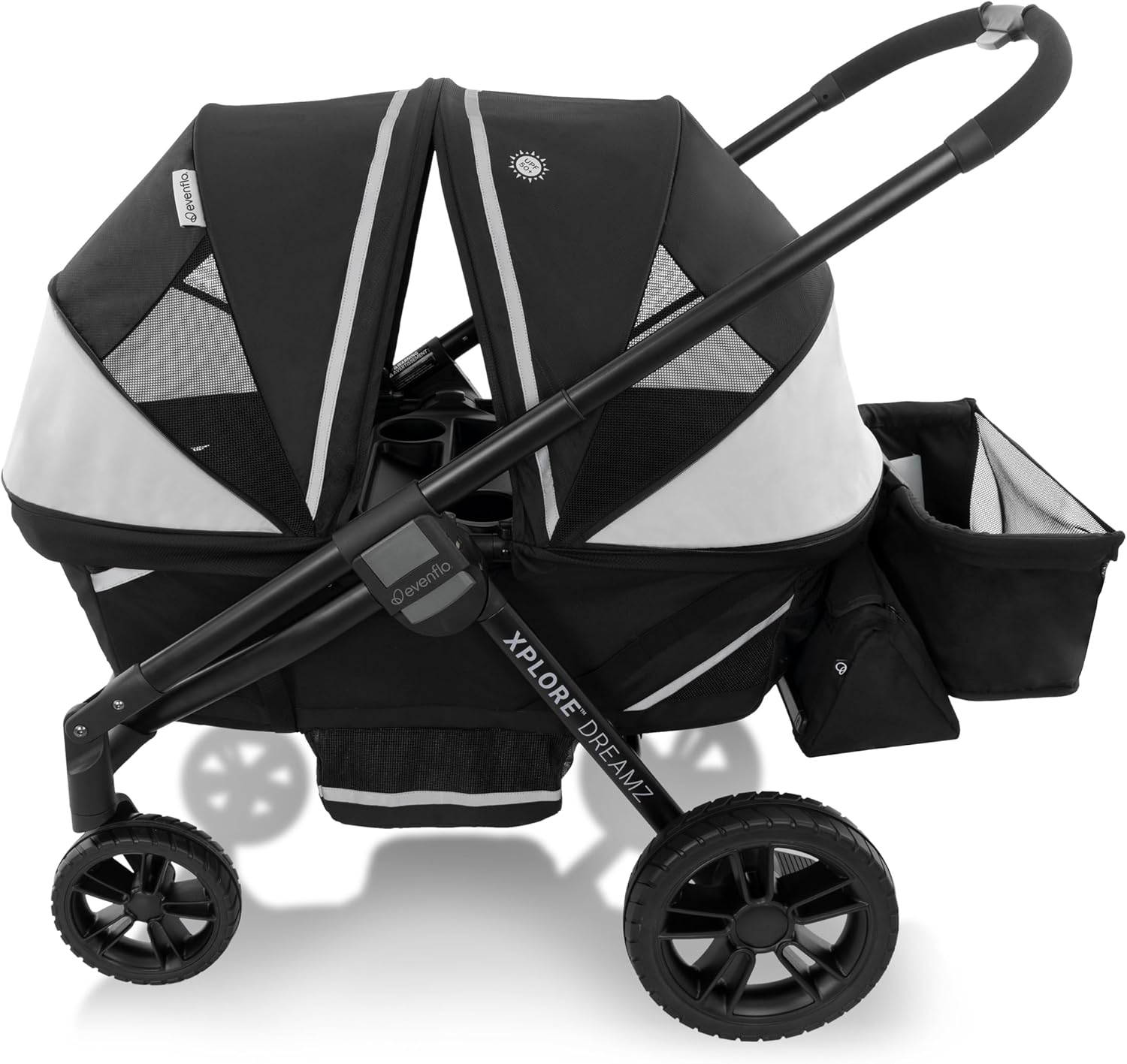 Evenflo Pivot Xplore Dreamz All-Terrain Stroller Wagon with Bassinet Insert and Adaptor, Jetsetter Black