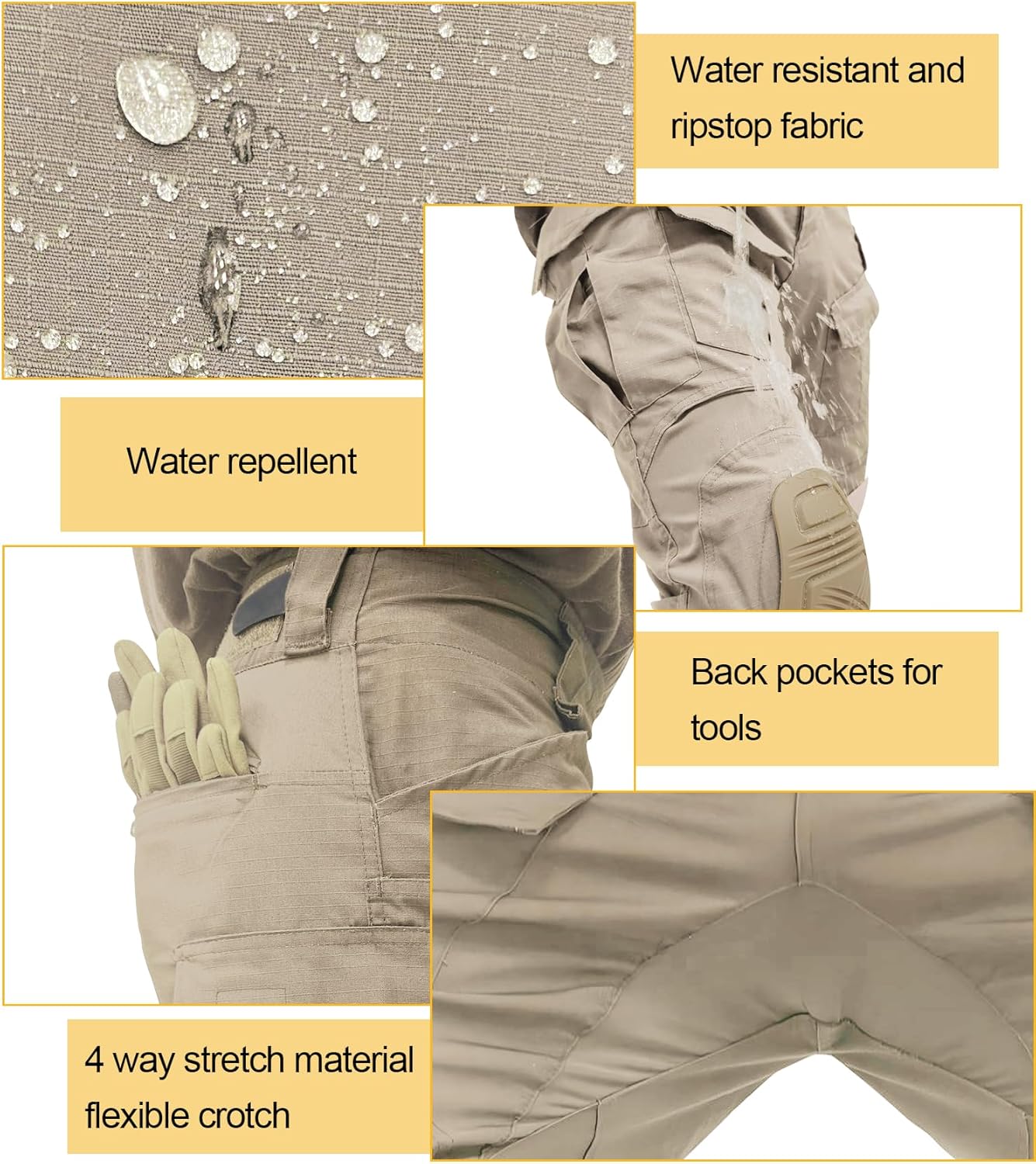 Men’s Tactical Pants with Knee Pads Camo Cargo Pants Waterproof Hiking Pants 10 Pockets No Belt - Image 5