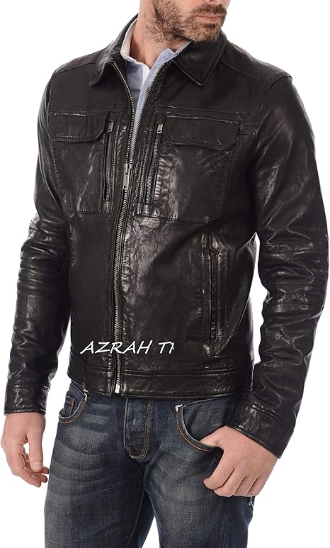 Amazon.com: Azrah 100% Leather Jacket for Men - Slim Fit