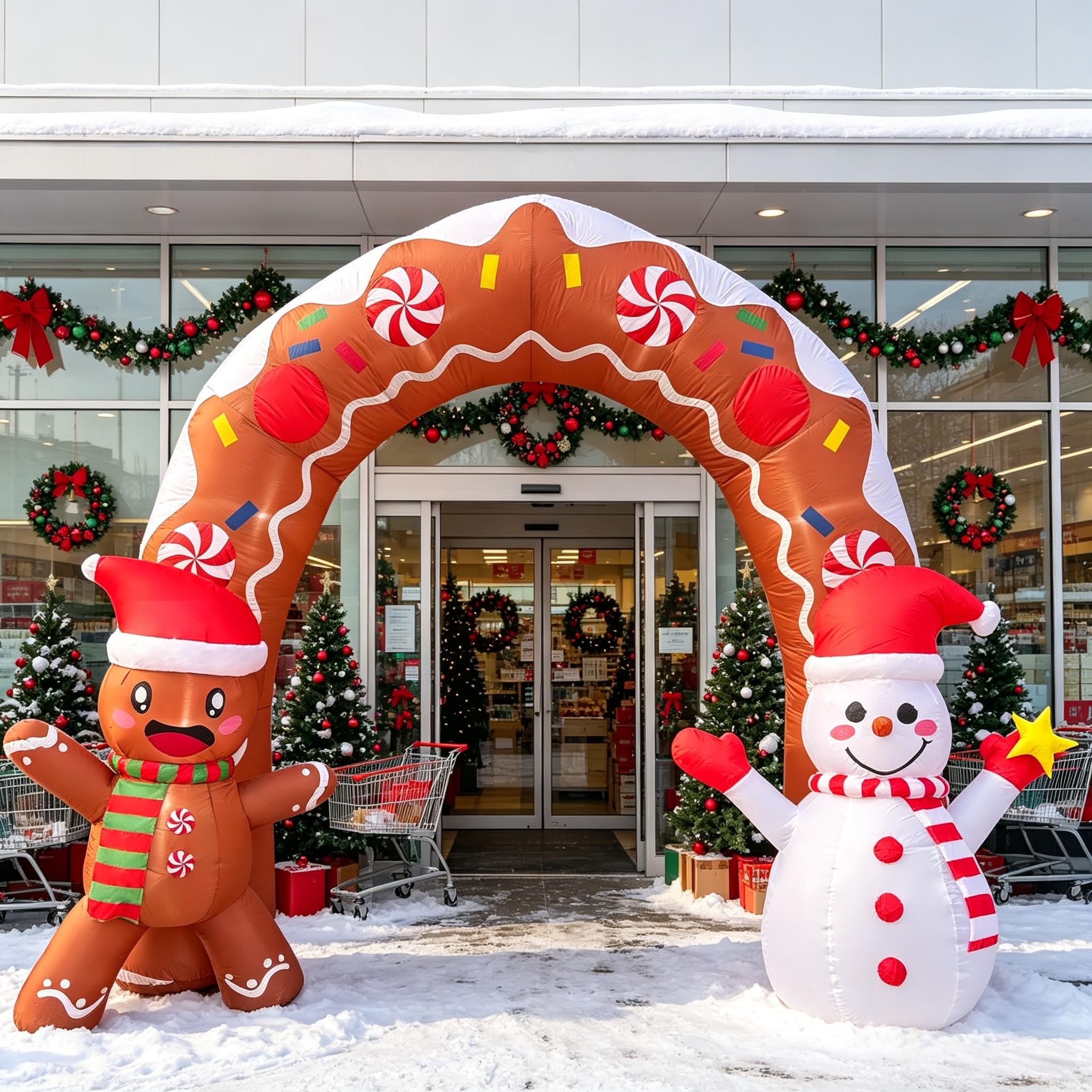 Arche gonflable de 3 m avec bonhomme en pain d'épice et bonhomme de neige