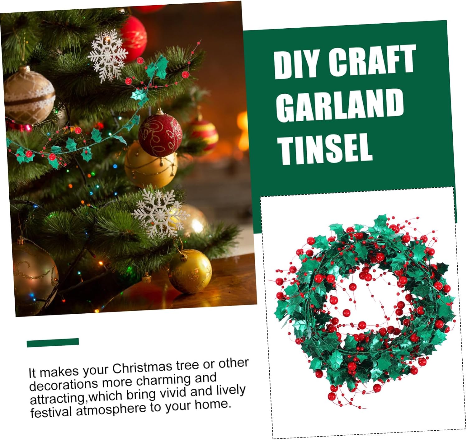 Luxshiny Garland Decorations Christmas Tinsel 5m Berry Tinsel Ribbon for DIY Holiday Craft