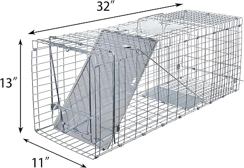 Miniatura 3 de ANT MARCH Trampa de jaula de animales vivos de 32 x 11.5 x 13 pulgadas, puerta de hierro de liberación humana para conejos, gatos callejeros,