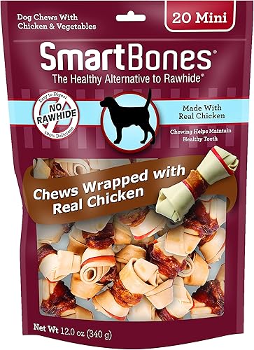 SmartBones Mini masticables envueltos en pollo para perros, 20 piezas, sin cuero crudo, Multi (SBCW-02170)