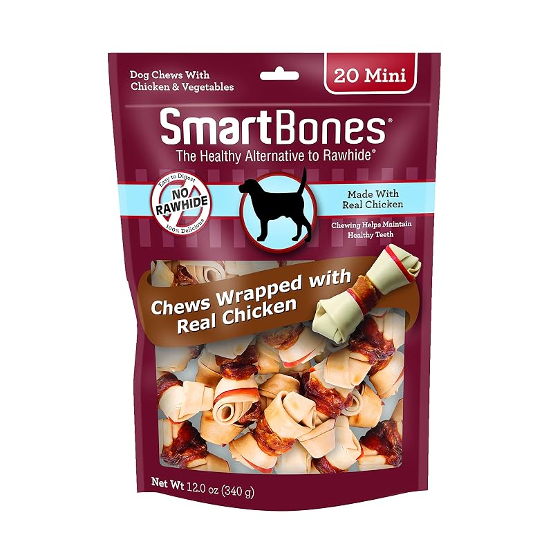 Petisco mastigável para cães SmartBones Mini em formato de osso com frango, sem couro cru, 20 unidades, 340 g