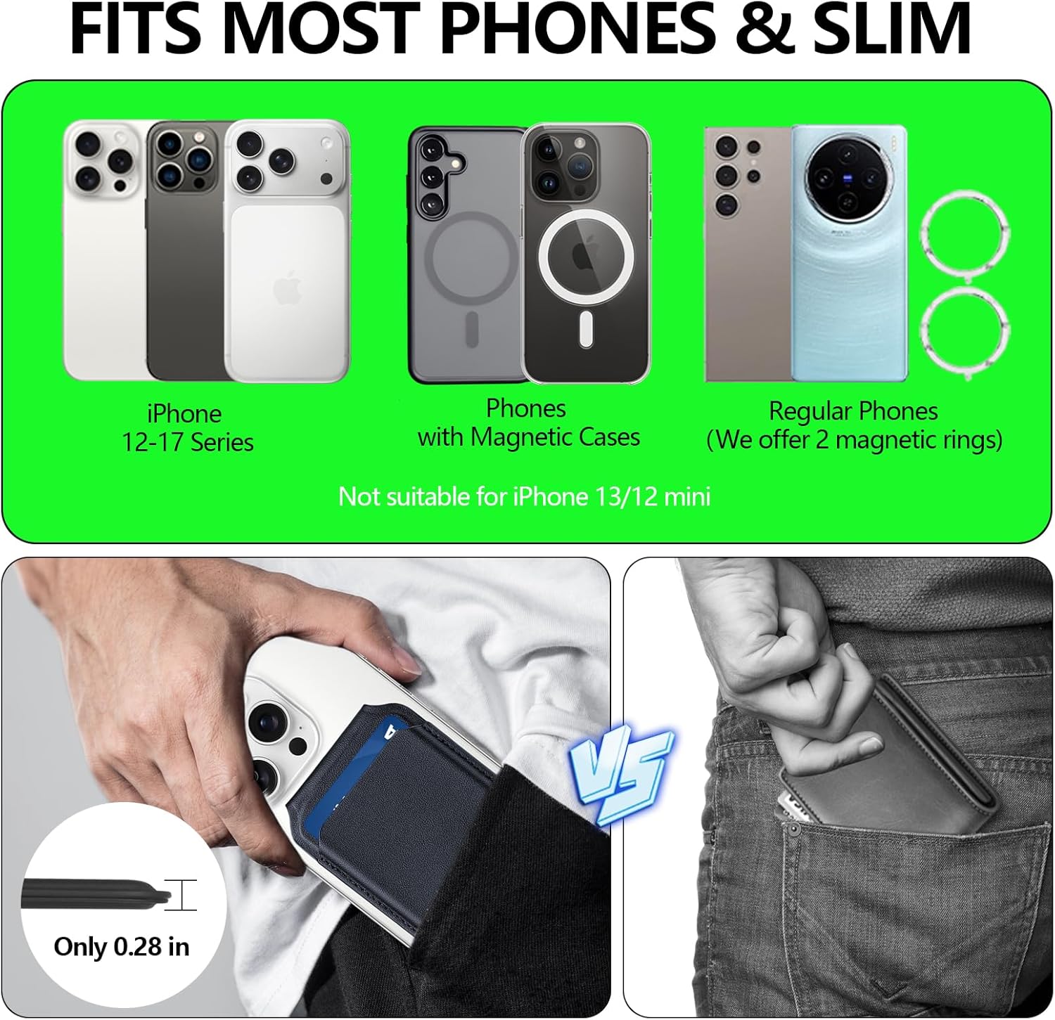 3 in 1 Magnetic Phone Wallet Stand,Built-in XL Vanity Mirror & RFID Blocking,Carry 4 Cards in 0.28in Slim,0-180° Adjustable Stand Compatible with iPhone 17/16/15/14/13/12 Series (Brown) - Image 6