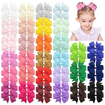 60pcs 3 أقواس بوتيك Grosgrain Ribbon Pinwheel أقواس الشعر للفتيات الصغيرات ، أقواس الأطفال قصاصة الشعر هدايا عيد ميلاد في الزوج