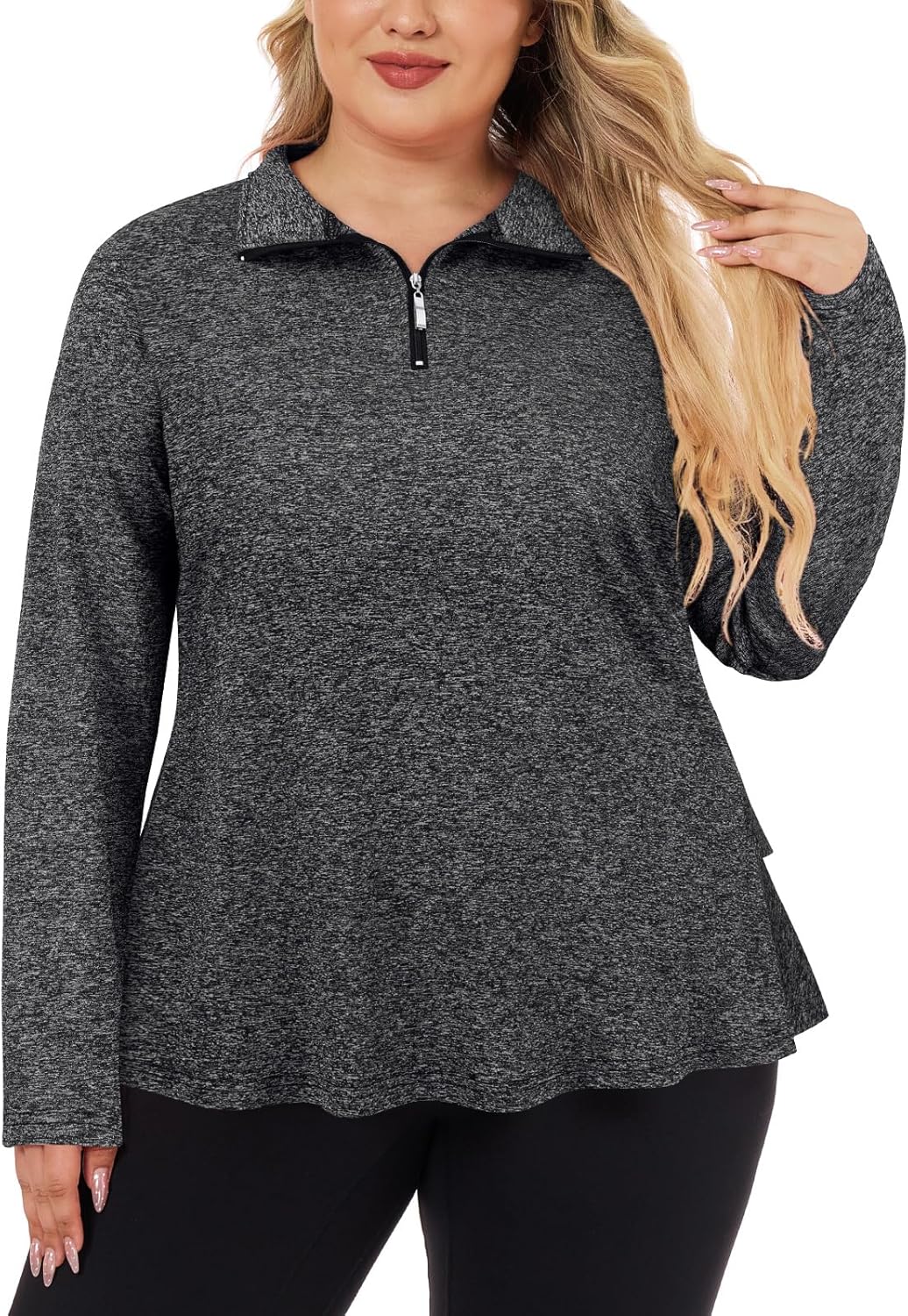 LURANEE Plus Size Long Sleeve Golf Shirts for Women with Flowly Tennis Skirt Hem UPF 50+ Workout Tops