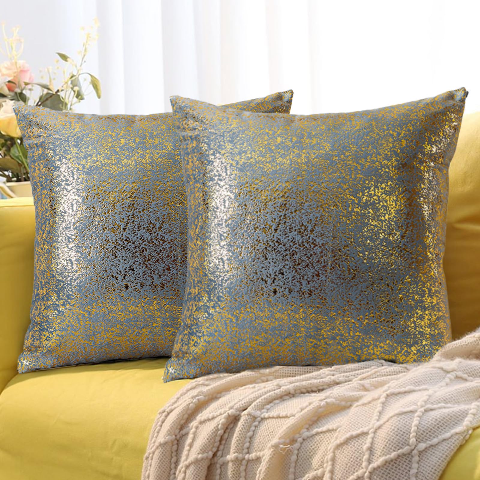 Traziewell Grey Blue Cushion Covers Set of 2 Square Throw Pillow Cases Decorative Throw Pillowcase with Invisible Zipper for Livingroom Sofa Bedroom 819 — image 1