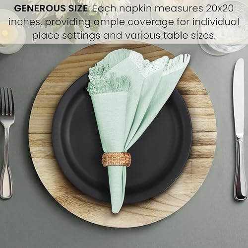 Miniatura 4 de Servilletas de tela con flecos decorativos, paquete de 12., Algodón, Rojo, 20x20