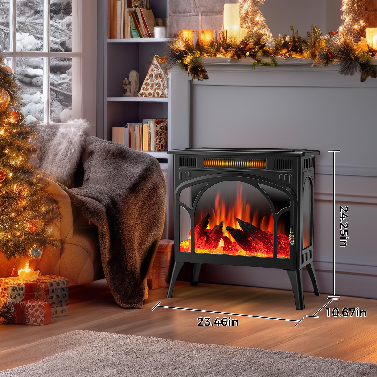 COWSAR Realistic Flame Electric Fireplace Stove, 500/1500W Freestanding
