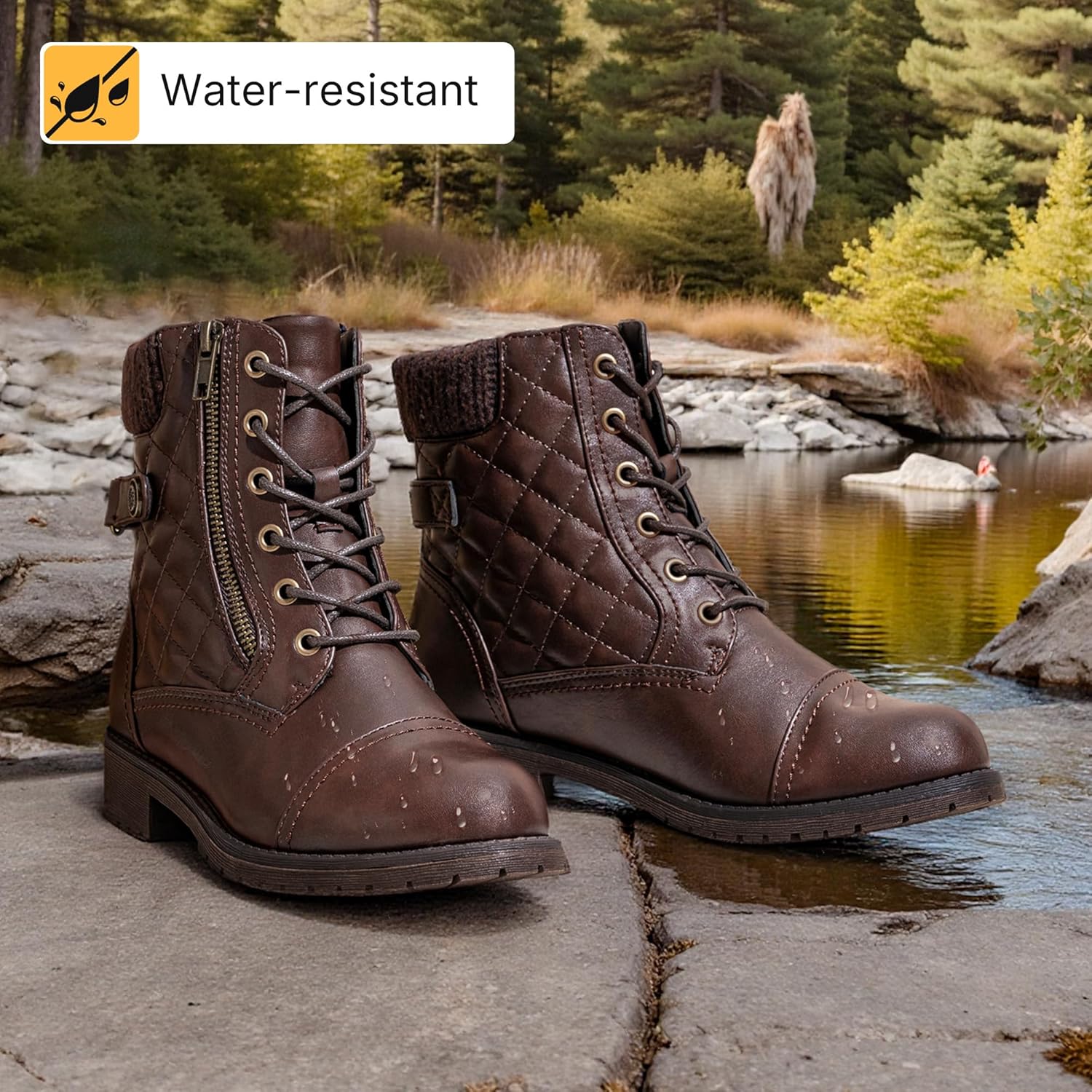 Vepose Women's Combat Ankle Boots Lace up Comfortable Short Booties Low Heel - Image 8