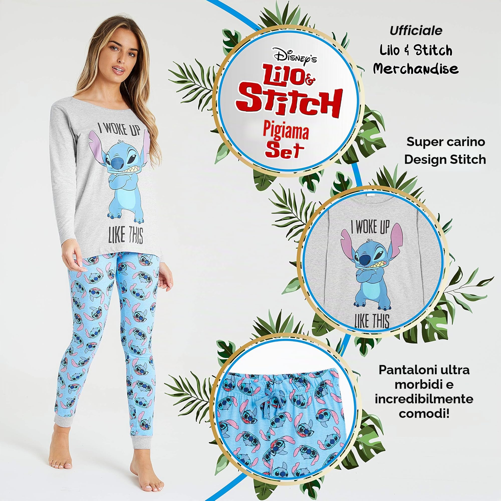 Disney Pigiama Donna - Pigiama Stitch Pigiami Donna Cotone S-2XL Stitch Gadget Regalo