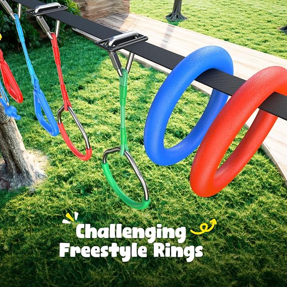 Hapfan 65 قدمًا Ninja Warrior Obstacle Course للأطفال مع Swing ، Ninja Rope Course مع 11 عوائق في الفناء الخلفي في الخارج ، Tree Slackline Jungle Gym في الهواء الطلق