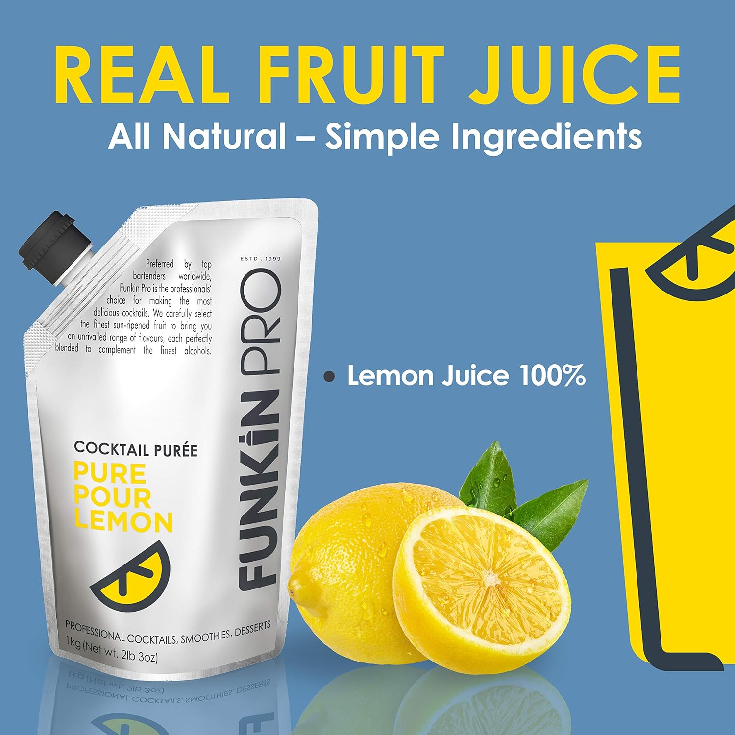 Funkin Pure Pour Lemon Juice 100% Real Lemon Juice No Additives Preservatives Or Sweeteners | Like Fresh Squeezed For Cocktails, Drinks, Smoothies, Cooking 2.2 lbs