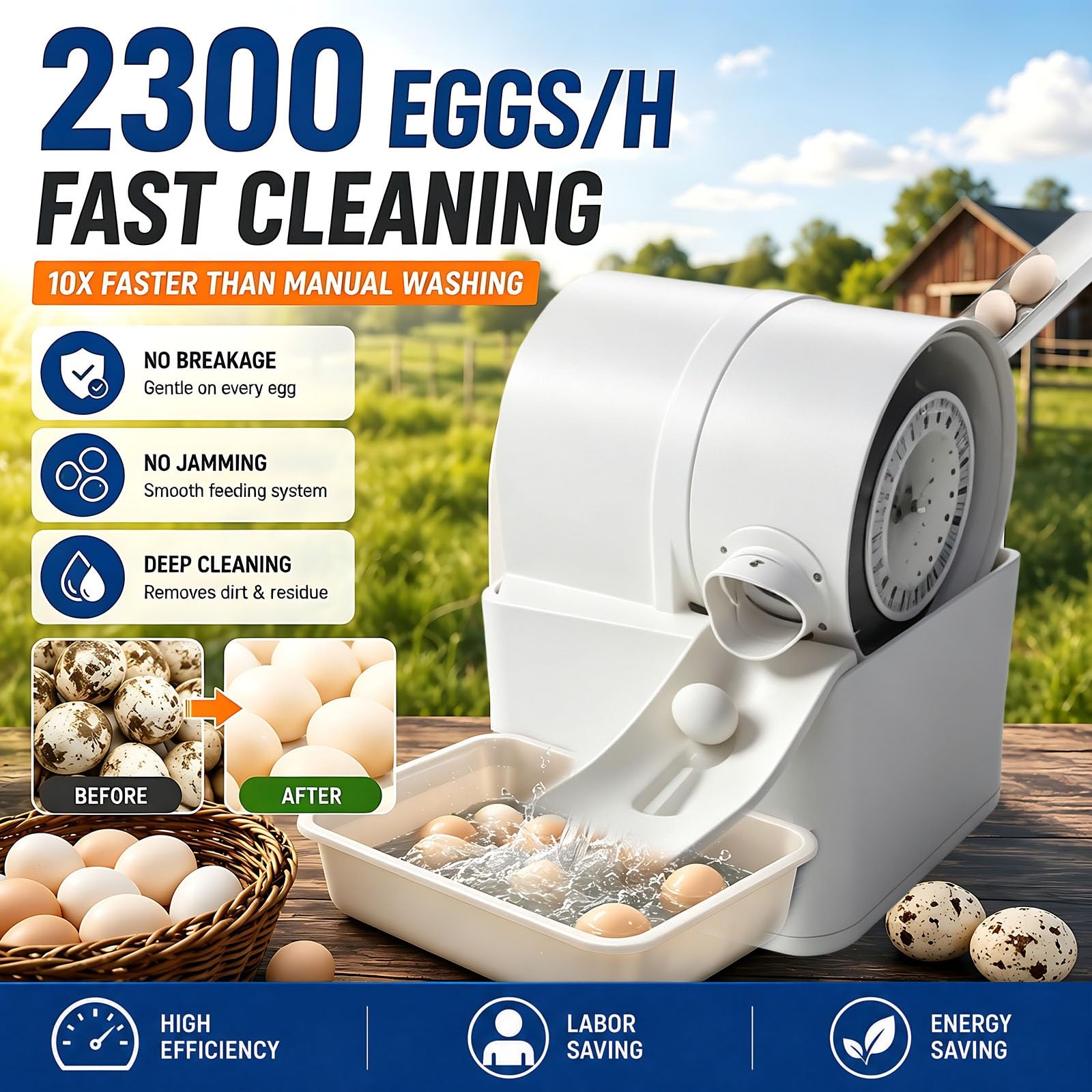 Limpiador eléctrico de huevos con depurador motorizado de 180 W, cepillos resistentes al desgaste, herramienta de procesamiento masivo para saneamiento agrícola y productividad agrícola