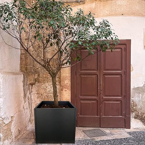 Miniatura 4 de Macetero de acero galvanizado, maceta de metal negro, maceta cuadrada grande para interiores y exteriores, maceta de acero resistente, 24 pulgadas,