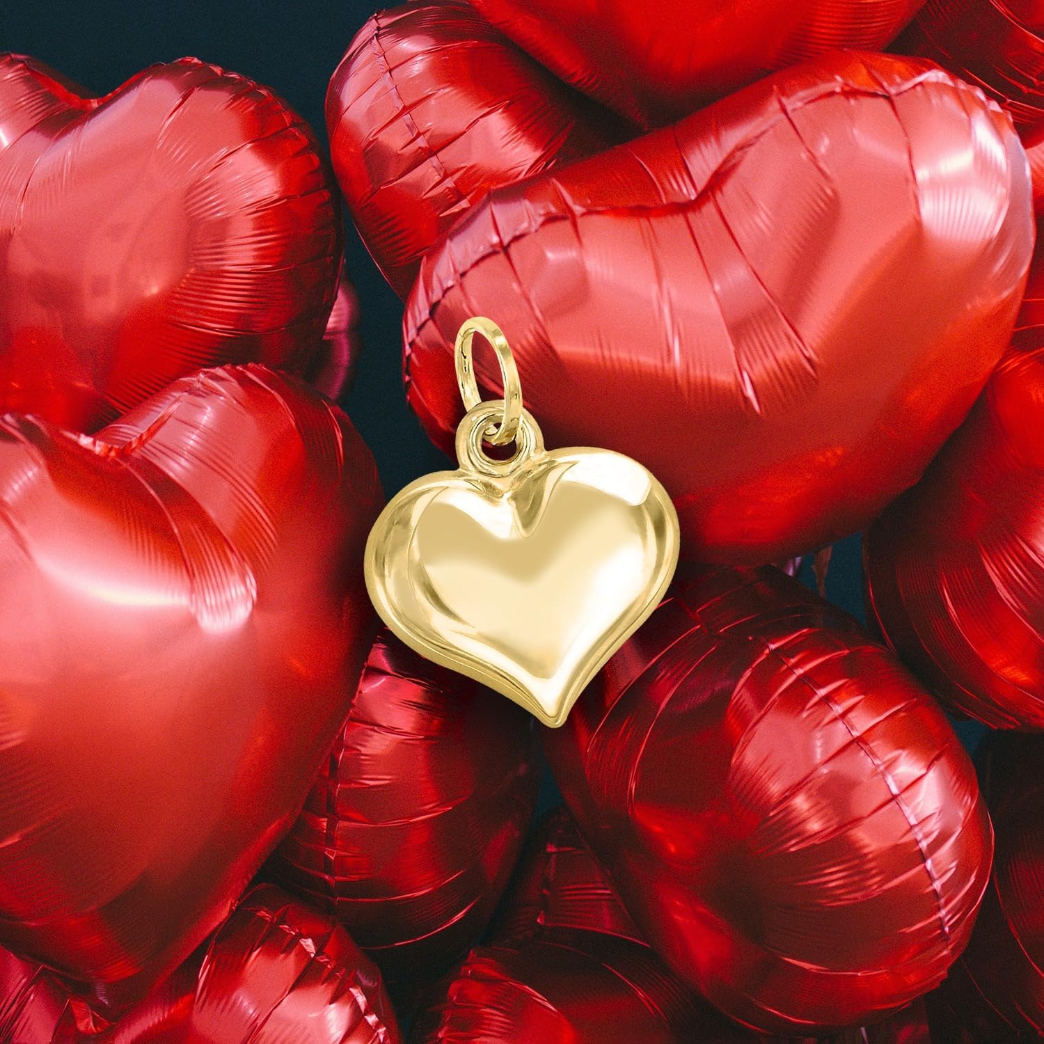 forme di Lucchetta - 14k Gold Puffed 3D Heart Pendant Charm, Authentic Italian Love Jewelry from Italy - Image 4