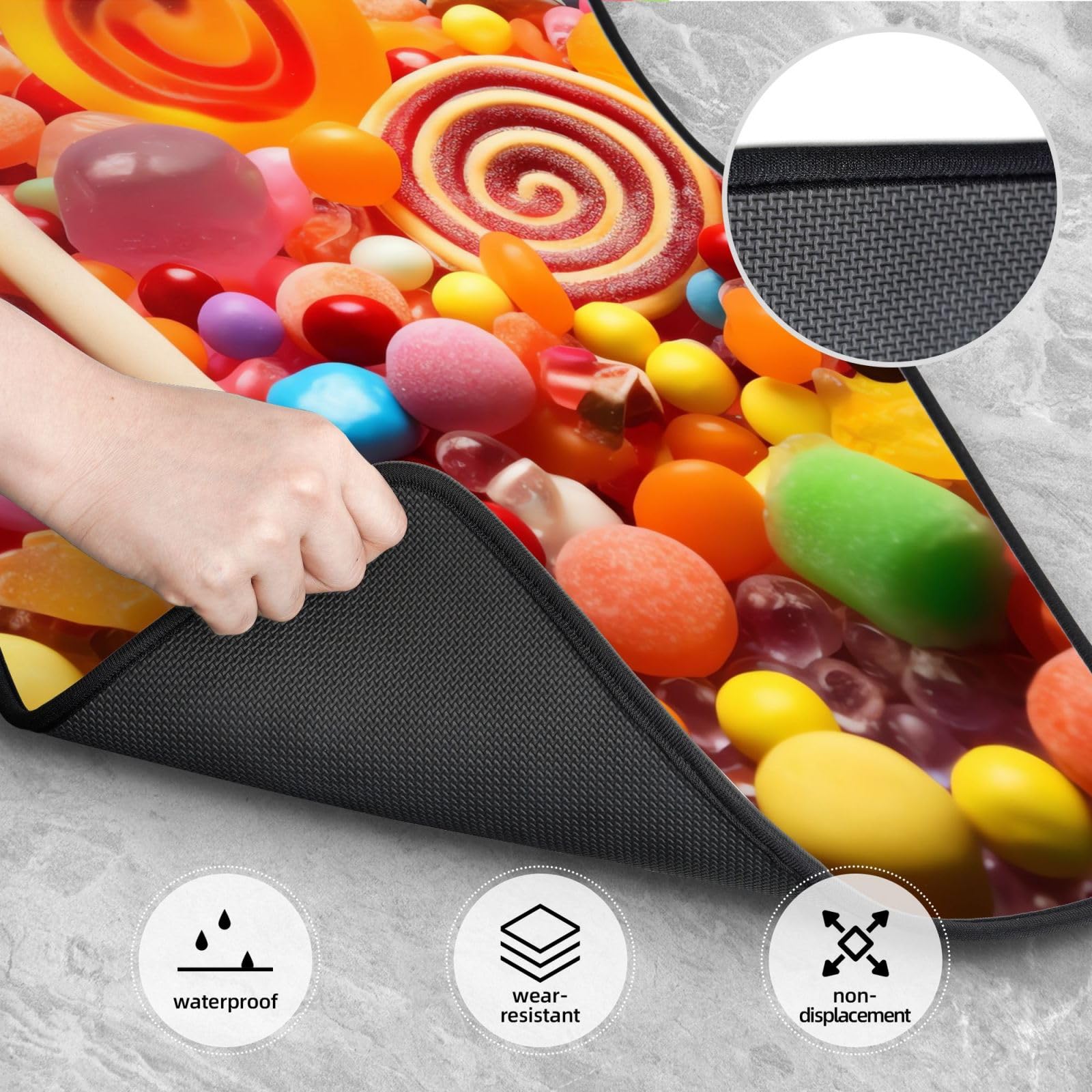 Juego de 4 alfombrillas universales de goma para coche, diseño de caramelos dulces, antideslizantes, decoración de talón, para la mayoría de vehículos