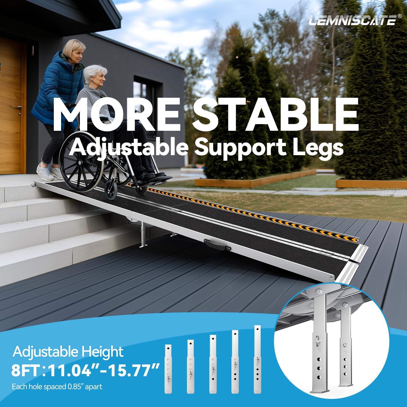 Condition photo showing New/Like New for 8ft portable wheelchair ramp, 800lbs capacity anti-slip aluminum folding handicap ramp with handle, threshold ramp for home steps, stairs, doorways, curbs, entry, applicable height 8-24 inches