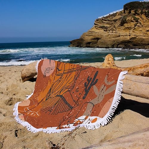 Miniatura 4 de Western Desert - Toalla de playa redonda para niñas y cactus tropical, manta de playa de microfibra suave que absorbe el agua, tapiz de baño para